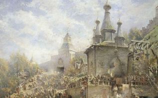 Картина К.Е.Маковского «Минин на площади Нижнего Новгорода, призывающий народ к пожертвованиям»